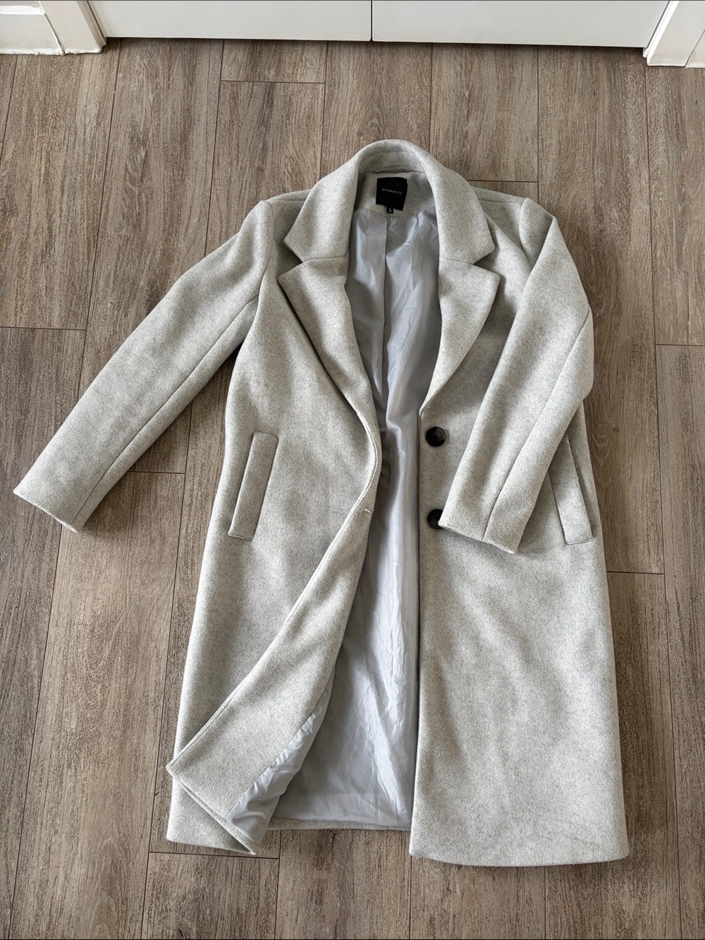 Dynamite Light Gray Long Wool-Blend Trench Coat